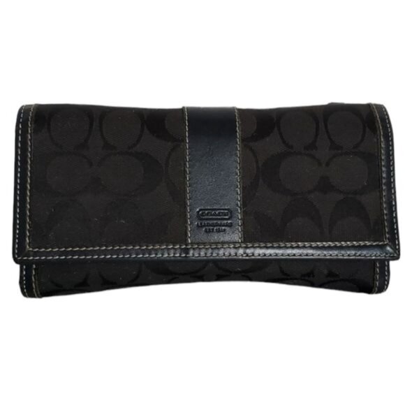 Coach Wallet Tri Fold Jacquard Signature Optic Logo Leather WOMEN'S WOMAN'S - Picture 1 of 16